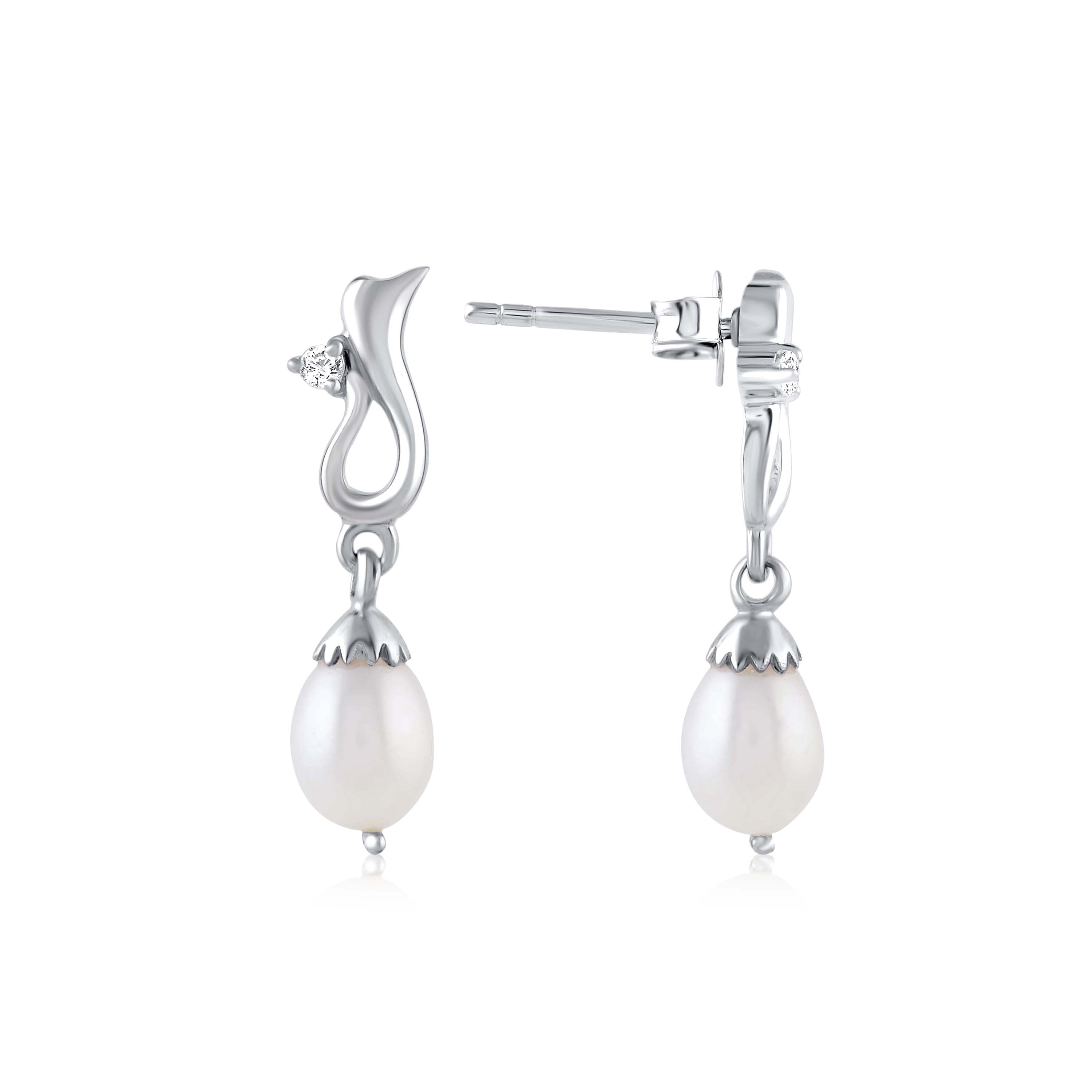 Lustrous Essence: Freshwater Pearl Drop Earrings - Krishna Jewellers Pearls and Gems